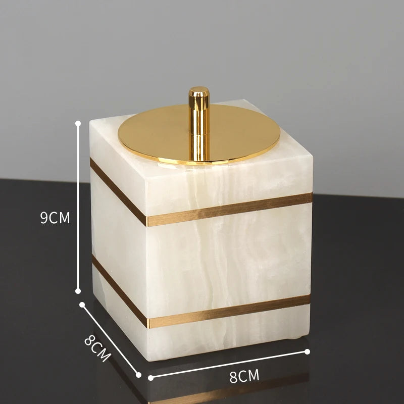 White Onyx Natural Marble Bathroom Accessories Set with Gold Accents