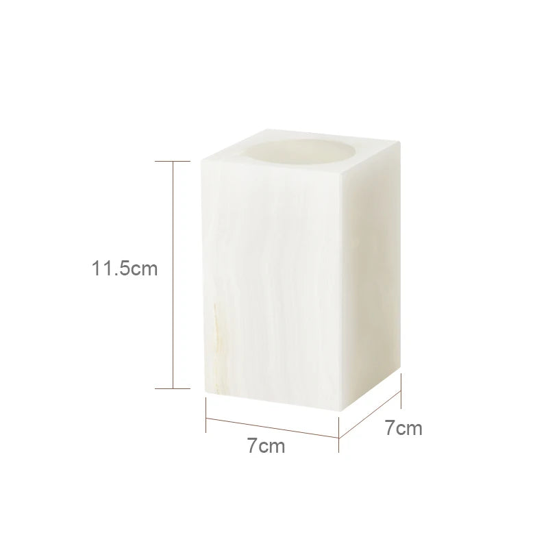 White Onyx Marble Bathroom Accessories Set with Soap Dispenser & Tray