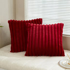 Faux Rabbit Fur Throw Pillow Cover 24x24 Striped Soft Sofa Cushion