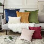 Burgundy Velvet Throw Pillow Cover with Pom Pom Trim