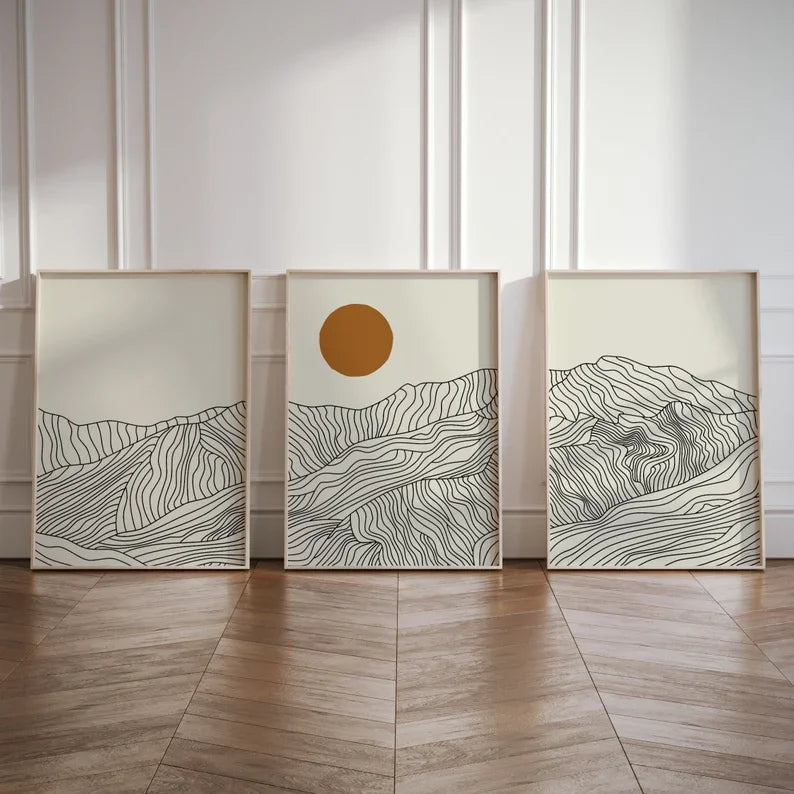 Japanese Alps Sunrise Canvas Wall Art Set of 3 – Abstract Landscape Prints
