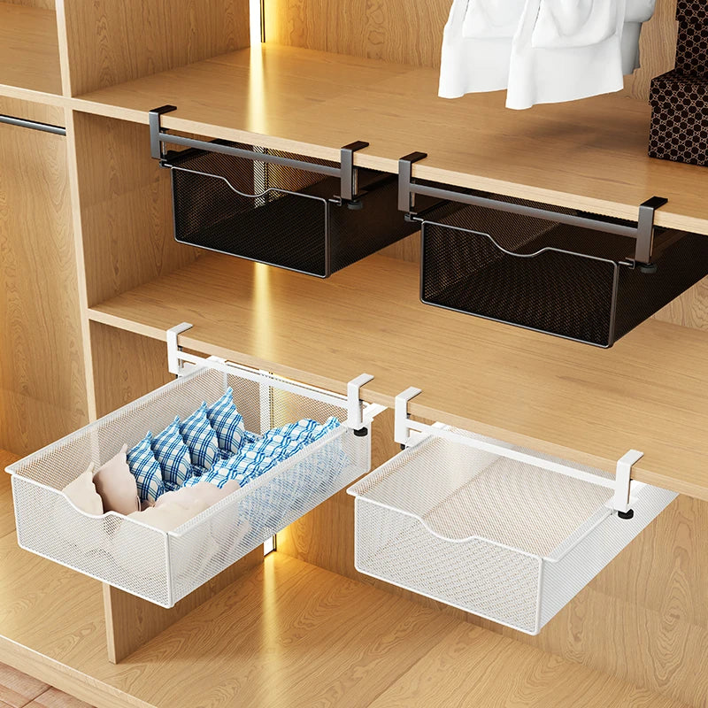 Pull-Out Wardrobe Basket Hanging Closet Organizer – No Drill
