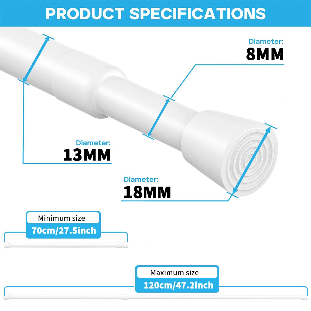 Spring Tension Curtain Rod Adjustable No-Drill Telescopic Pole