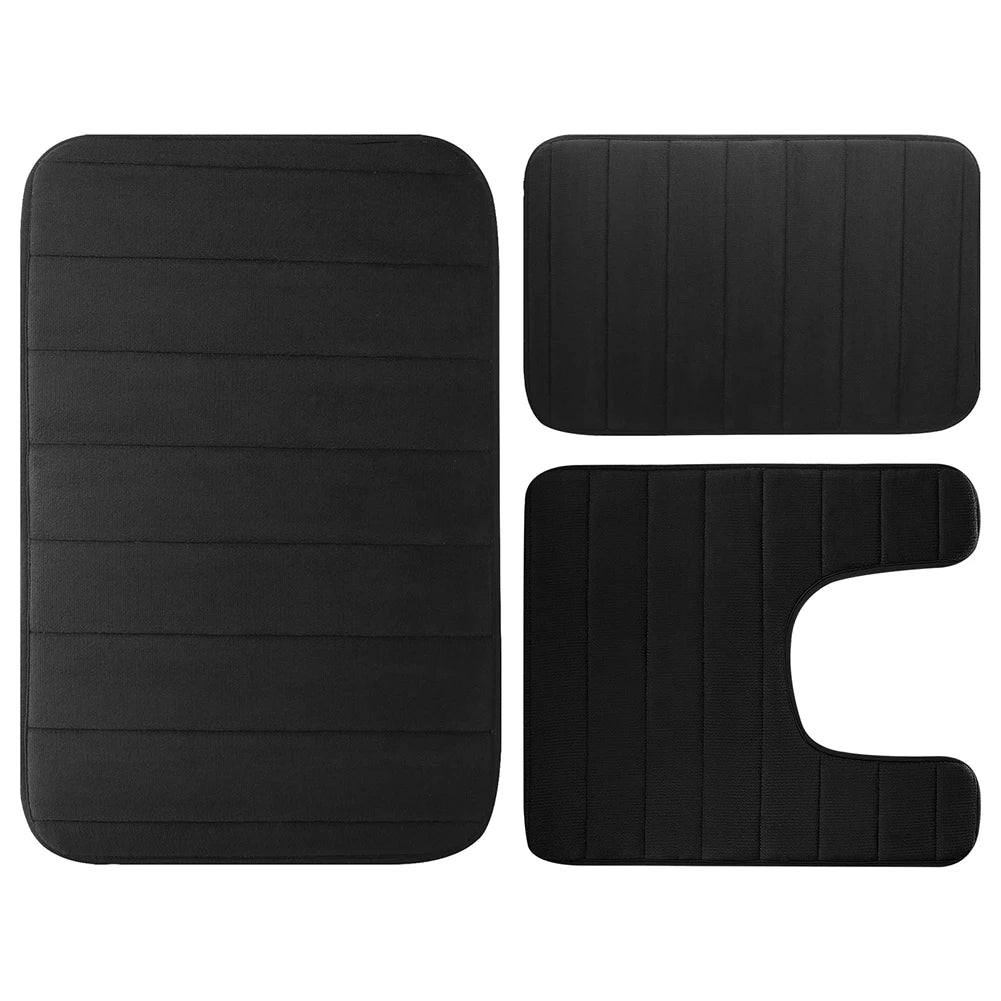 Velvet Memory Foam Bath Rug Set of 3 Non-Slip Machine Washable