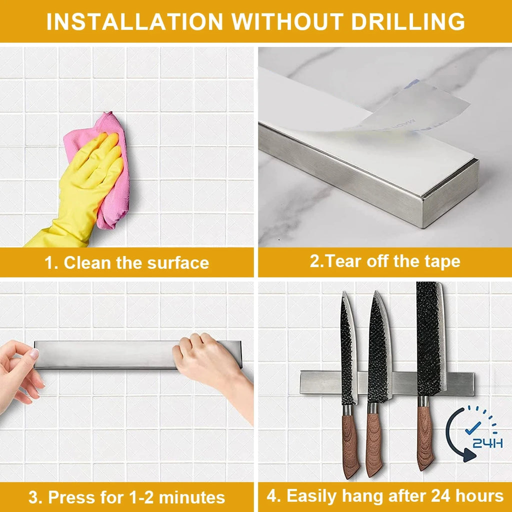 Magnetic Knife Holder for Wall – Stainless Steel Knife Strip Rack