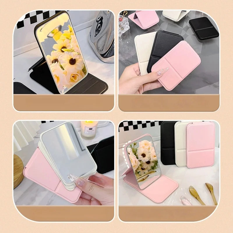 Makeup Mirror Portable Folding Compact Desktop Stand Mini Travel Mirror HD
