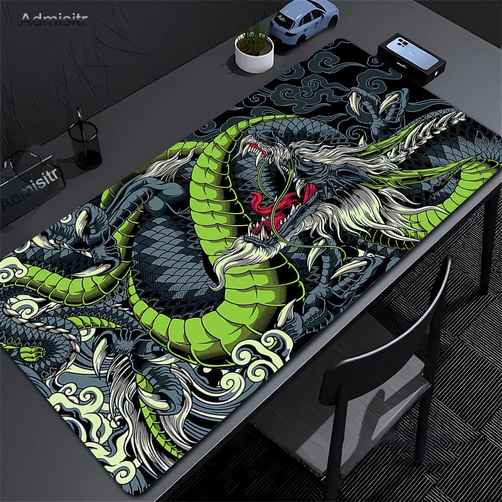 XXL Dragon Anime Gaming Desk Mat | Black & White Non-Slip Mouse Pad
