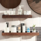 Wall Mounted Bathroom Shelf No Drill Solid Wood Storage Rack