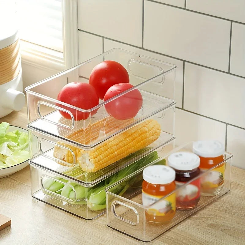 Clear Stackable Fridge Organizer Bin & Desktop Storage Box