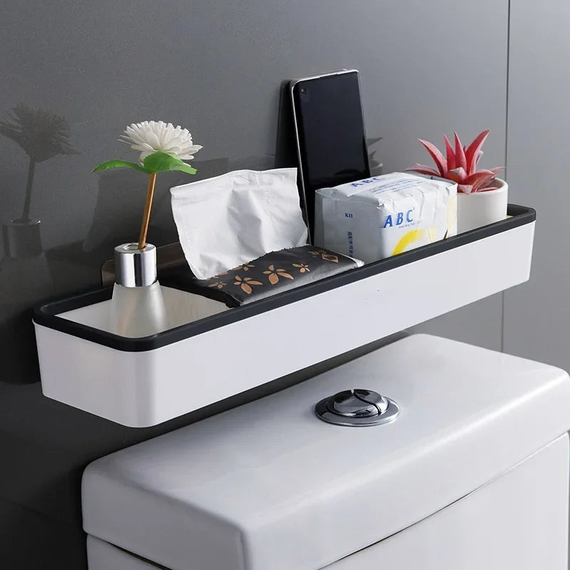 Over Toilet Storage Rack Wall Mounted No Drill White Shelf Organizer