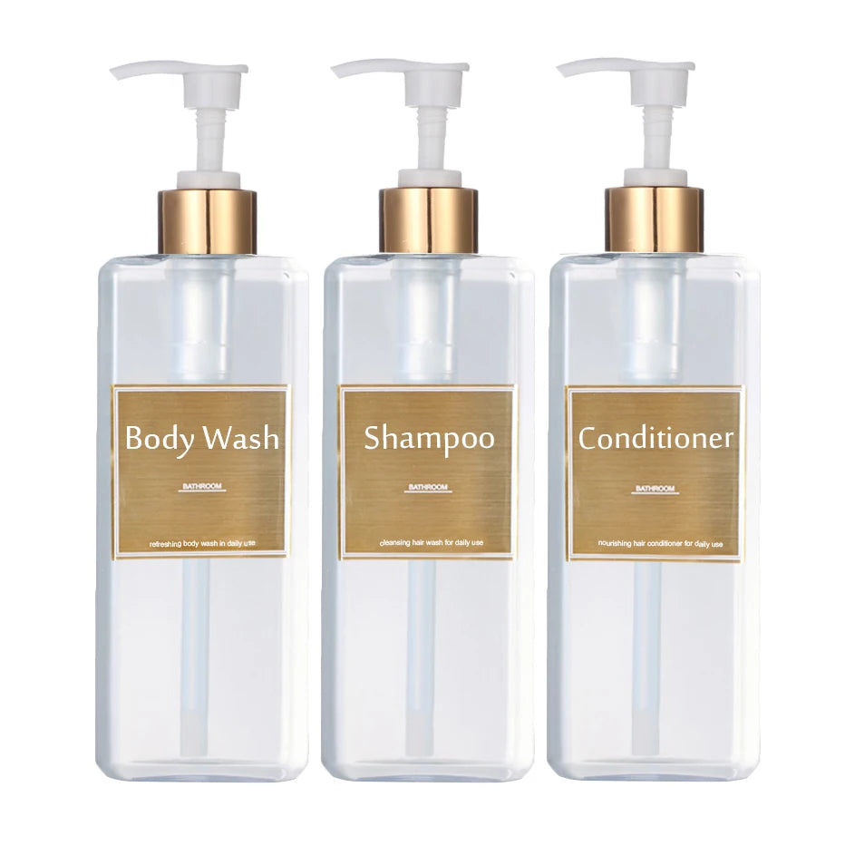 500ml Shampoo Conditioner Body Wash Dispenser Bottles with Gold Labels