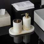 White Onyx Marble Bathroom Accessories Set with Soap Dispenser & Tray