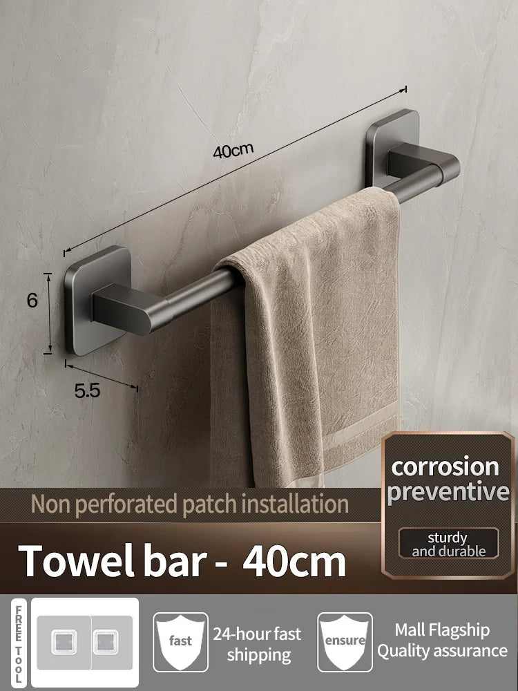 No Drill Towel Bar Wall Mounted Self Adhesive Bathroom Rack