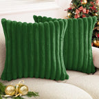 Faux Rabbit Fur Throw Pillow Cover 24x24 Striped Soft Sofa Cushion