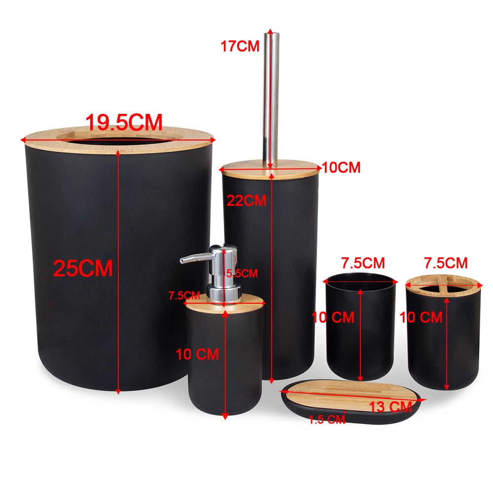 6-Piece Bamboo Bathroom Accessories Set with Soap Dispenser & Toothbrush Holder