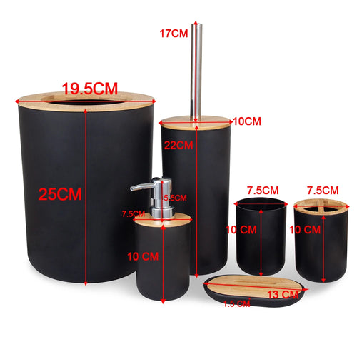 6-Piece Bamboo Bathroom Accessories Set with Soap Dispenser & Toothbrush Holder