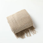 Chunky Knit Throw Blanket with Tassels – Khaki Farmhouse Oversized