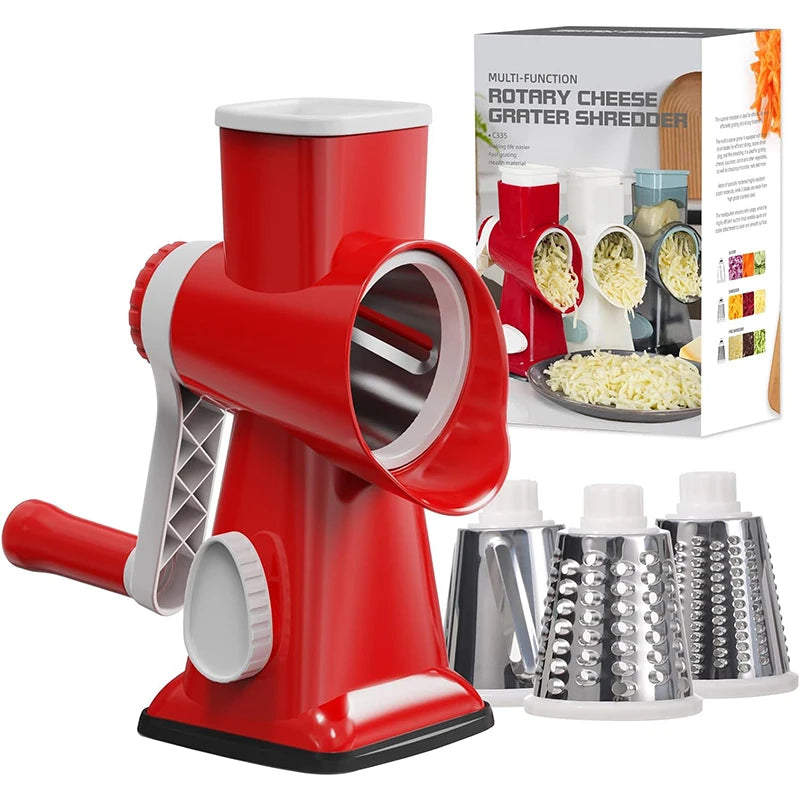3-in-1 Rotary Cheese Grater with Interchangeable Stainless Steel Drums