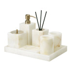 White Onyx Marble Bathroom Accessories Set with Soap Dispenser & Tray