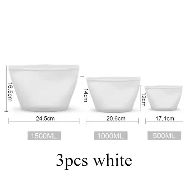 Reusable Silicone Food Bags, Stand-Up Leakproof Zip Seal – Set of 3