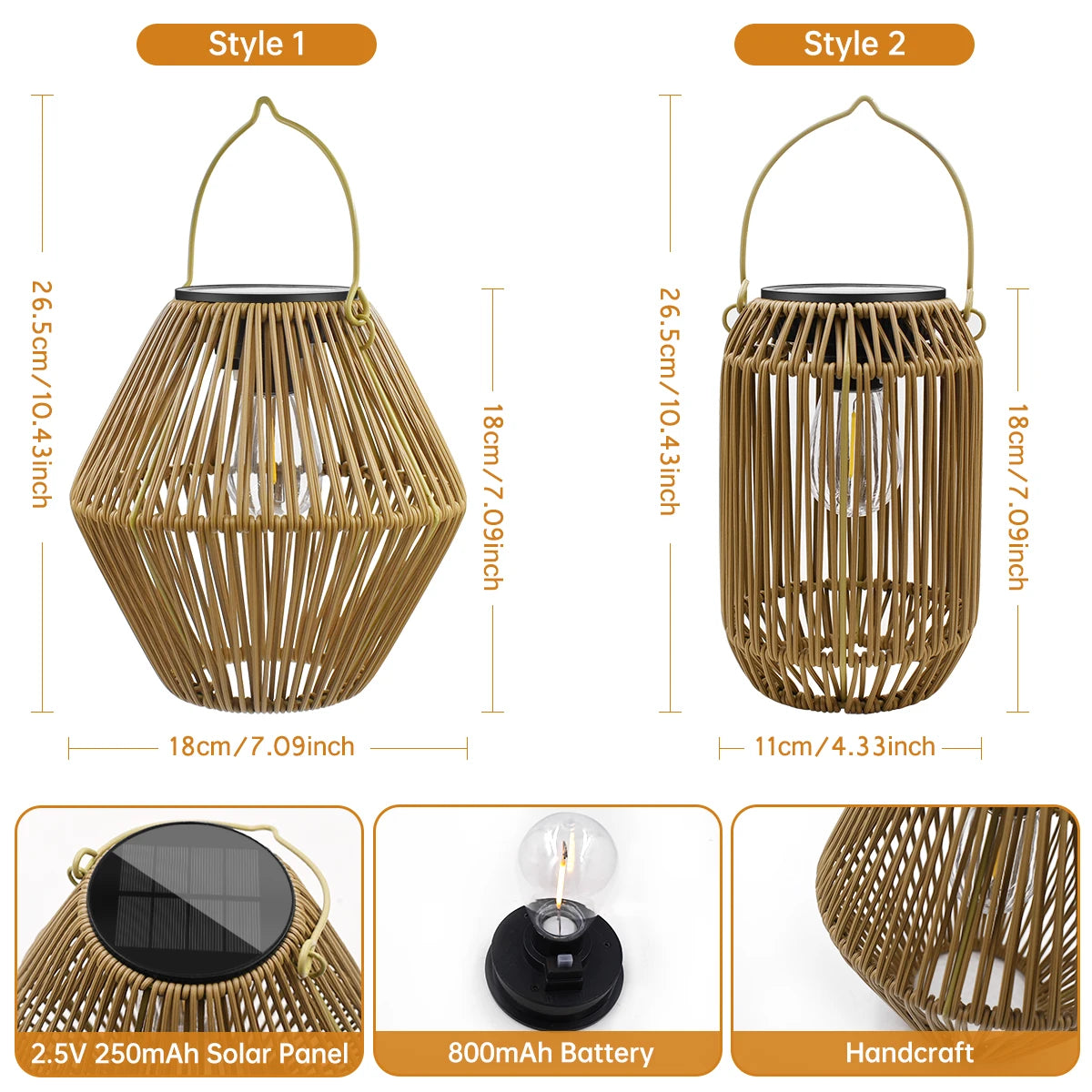 Solar Lantern Outdoor Hanging Waterproof Woven Bamboo Boho Garden Lamp