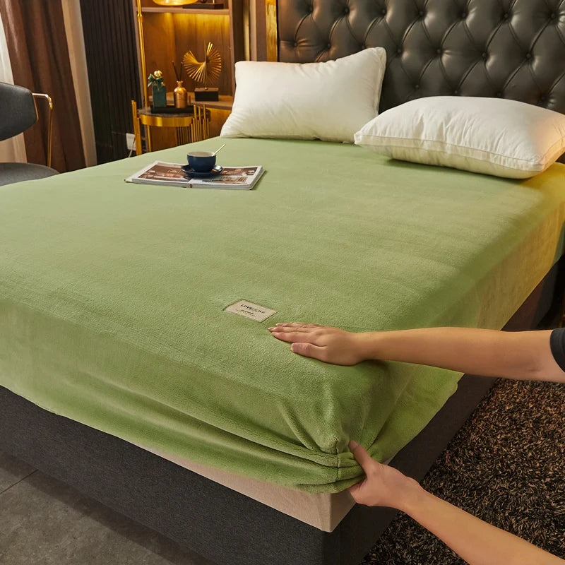 Velvet Fitted Sheet Non-Slip Soft Warm Thick Mattress Cover with Deep Elastic