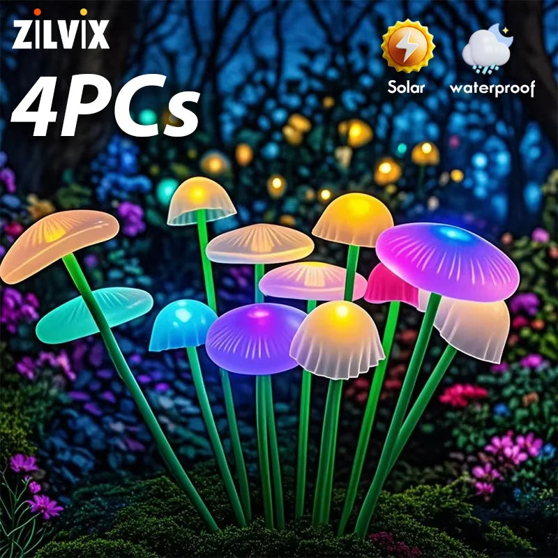 Solar Jellyfish Mushroom Lights Outdoor Garden Yard Decor LED Set