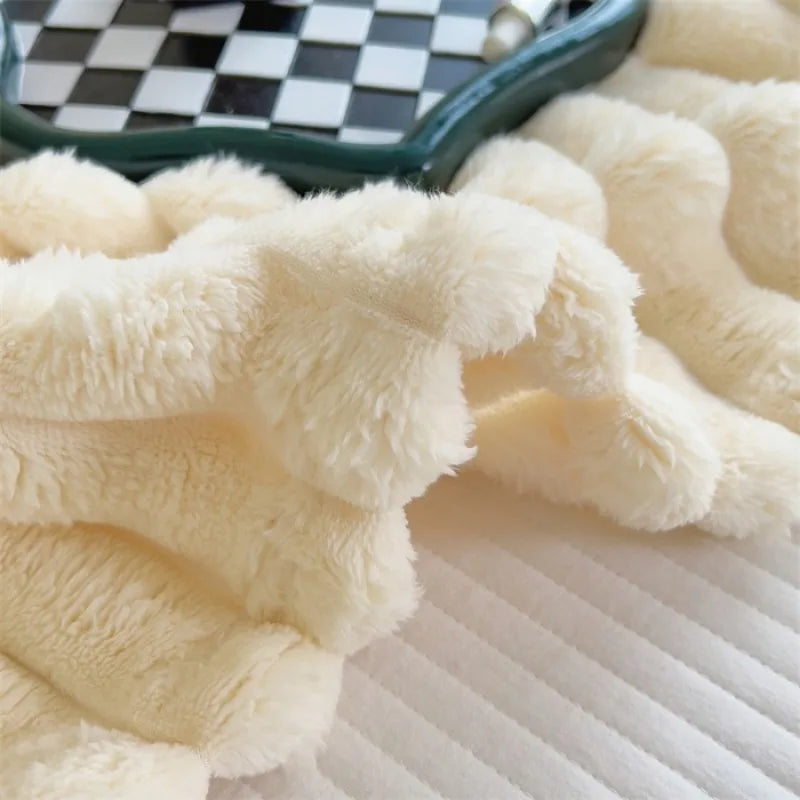 Faux Rabbit Fur Throw Blanket | Thick Plush Fleece Sofa Blanket