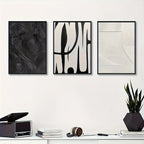Abstract Black & White Canvas Wall Art Set of 3 | Texture Prints
