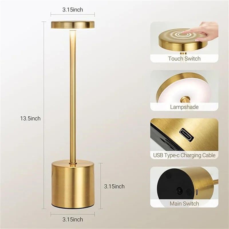 LED Table Lamp USB Rechargeable Touch Sensor Night Light for Bedroom