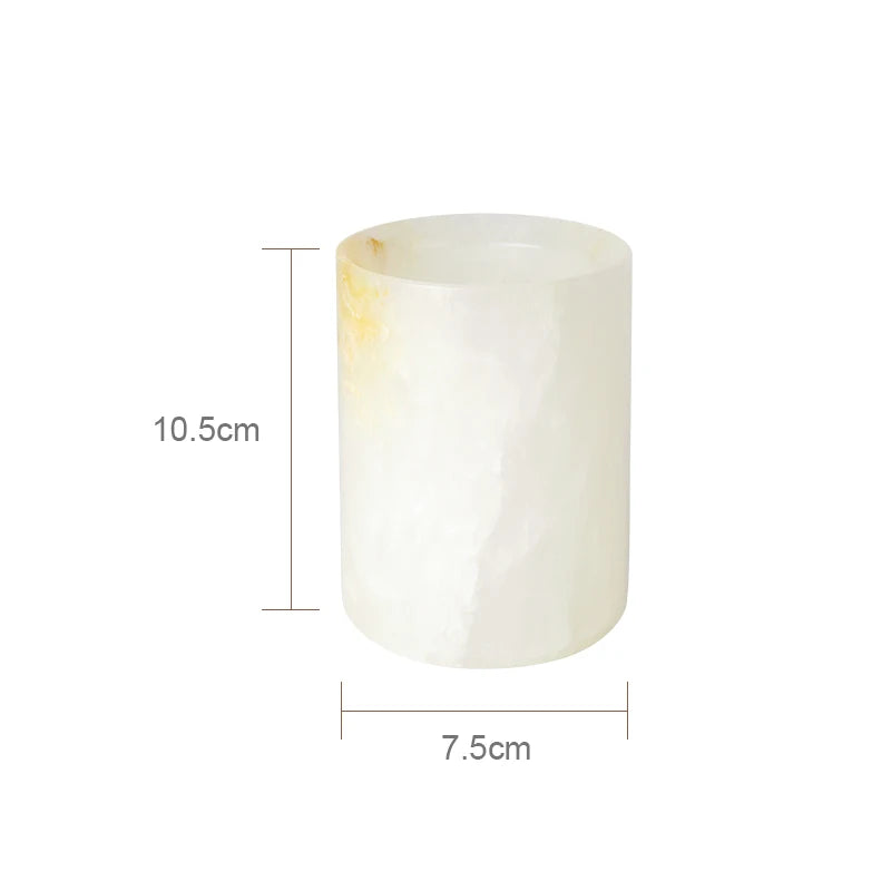 White Onyx Marble Bathroom Accessories Set with Soap Dispenser & Tray