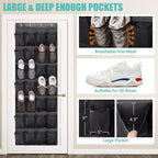 Over Door Shoe Rack Organizer with Large Mesh Pockets - 12 to 40 Pockets
