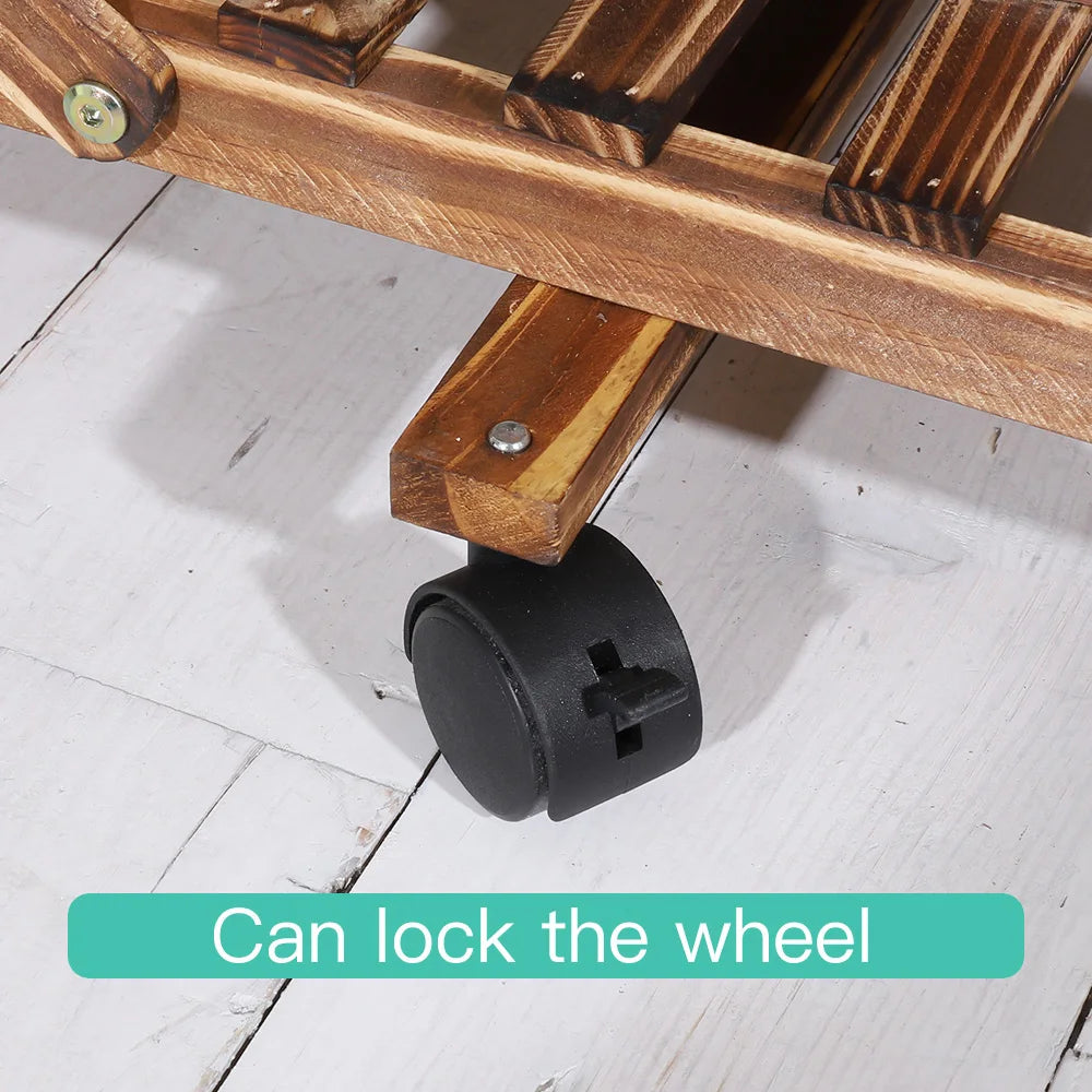 Multi-Layer Wood Plant Stand Rack Rolling Flower Pot Holder with Wheels, 5-Tier Indoor Outdoor