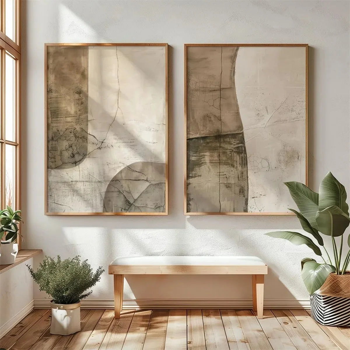 Japanese Wabi Sabi Mountains Abstract Canvas Print Set of 2