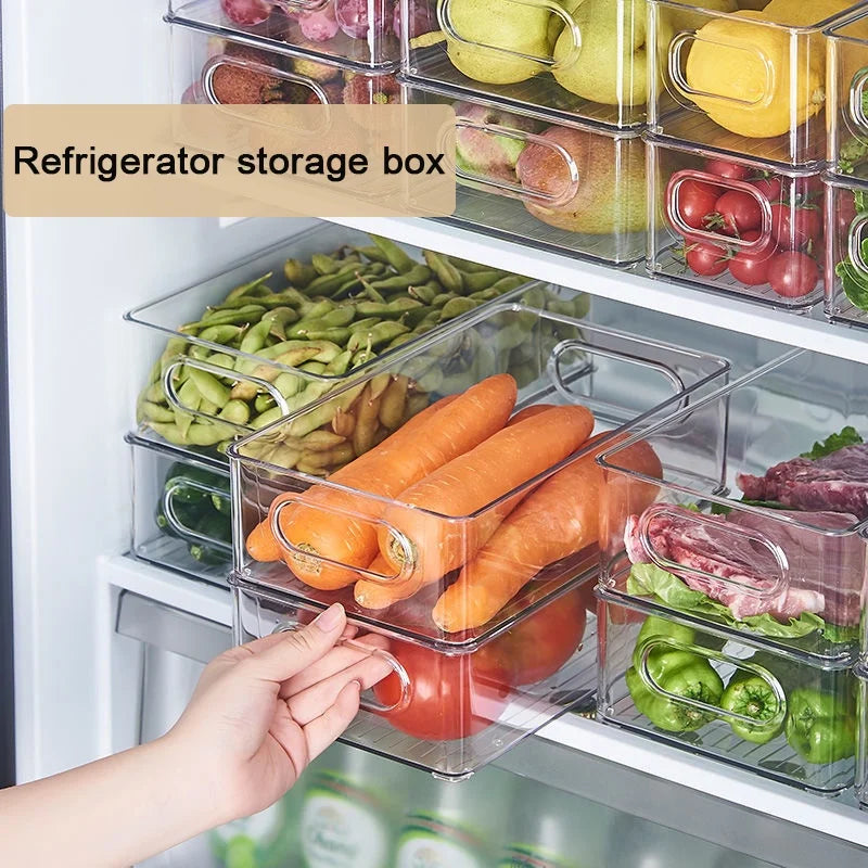 Clear Stackable Fridge Organizer Bin & Desktop Storage Box