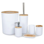6-Piece Bamboo Bathroom Accessories Set with Soap Dispenser & Toothbrush Holder