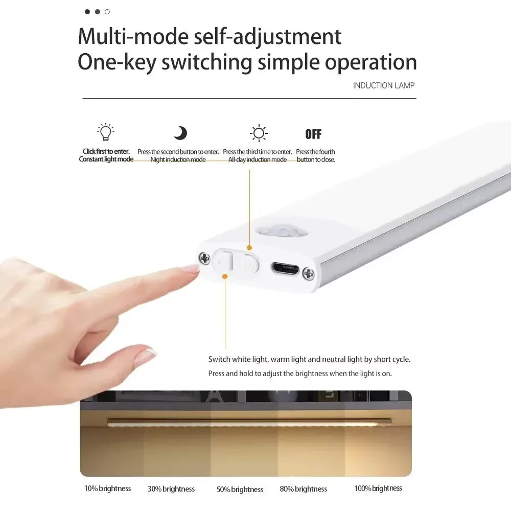 Under Cabinet LED Motion Sensor Light Rechargeable 10–50cm for Closet Wardrobe Kitchen