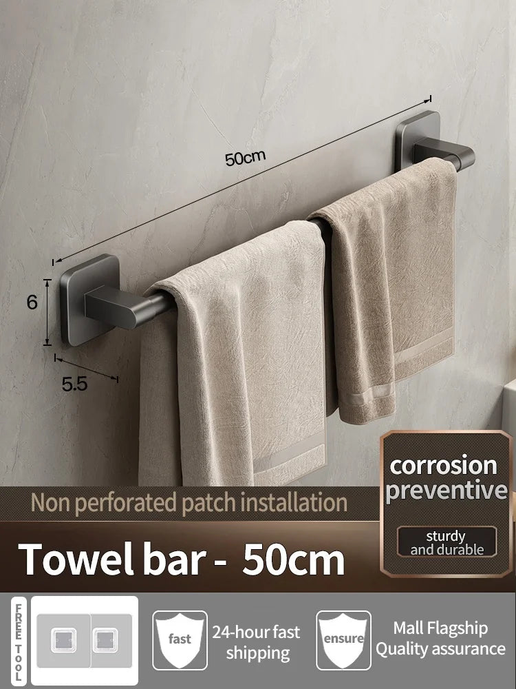 No Drill Towel Bar Wall Mounted Self Adhesive Bathroom Rack