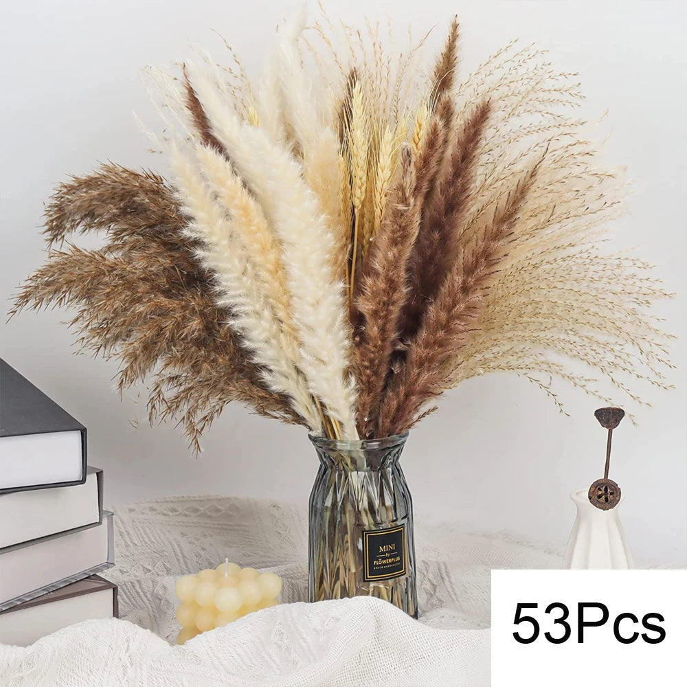 Natural Pampas Grass Dried Bouquet with Bunny Tails for Boho Vase Decor