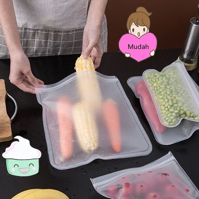 Reusable Silicone Food Bags, Set of 5 – Airtight Zip Seal, BPA-Free