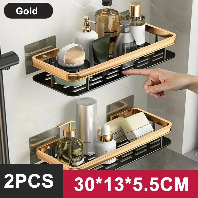 No Drill Aluminum Shower Shelf Wall Mounted Bathroom Storage Rack
