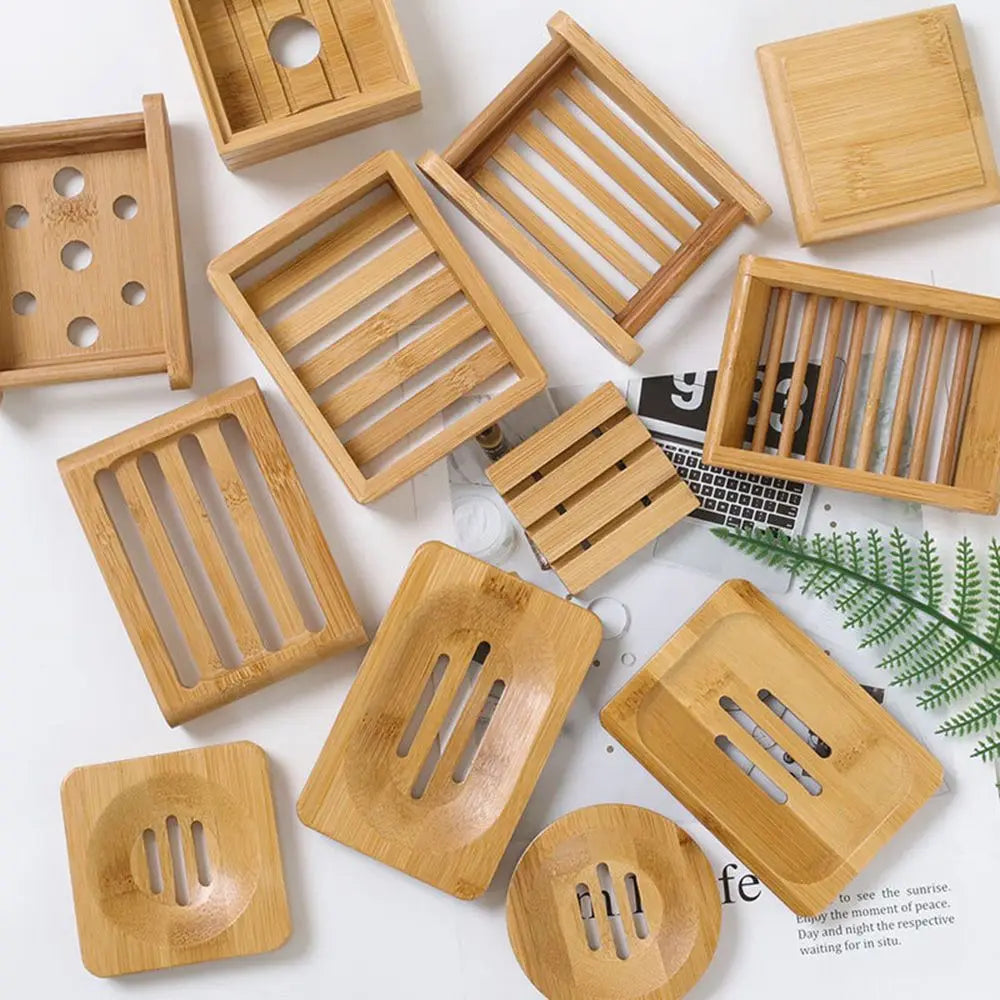 Bamboo Self-Draining Soap Dish with Hanging Box for Shower & Kitchen