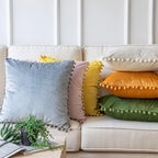 Burgundy Velvet Throw Pillow Cover with Pom Pom Trim
