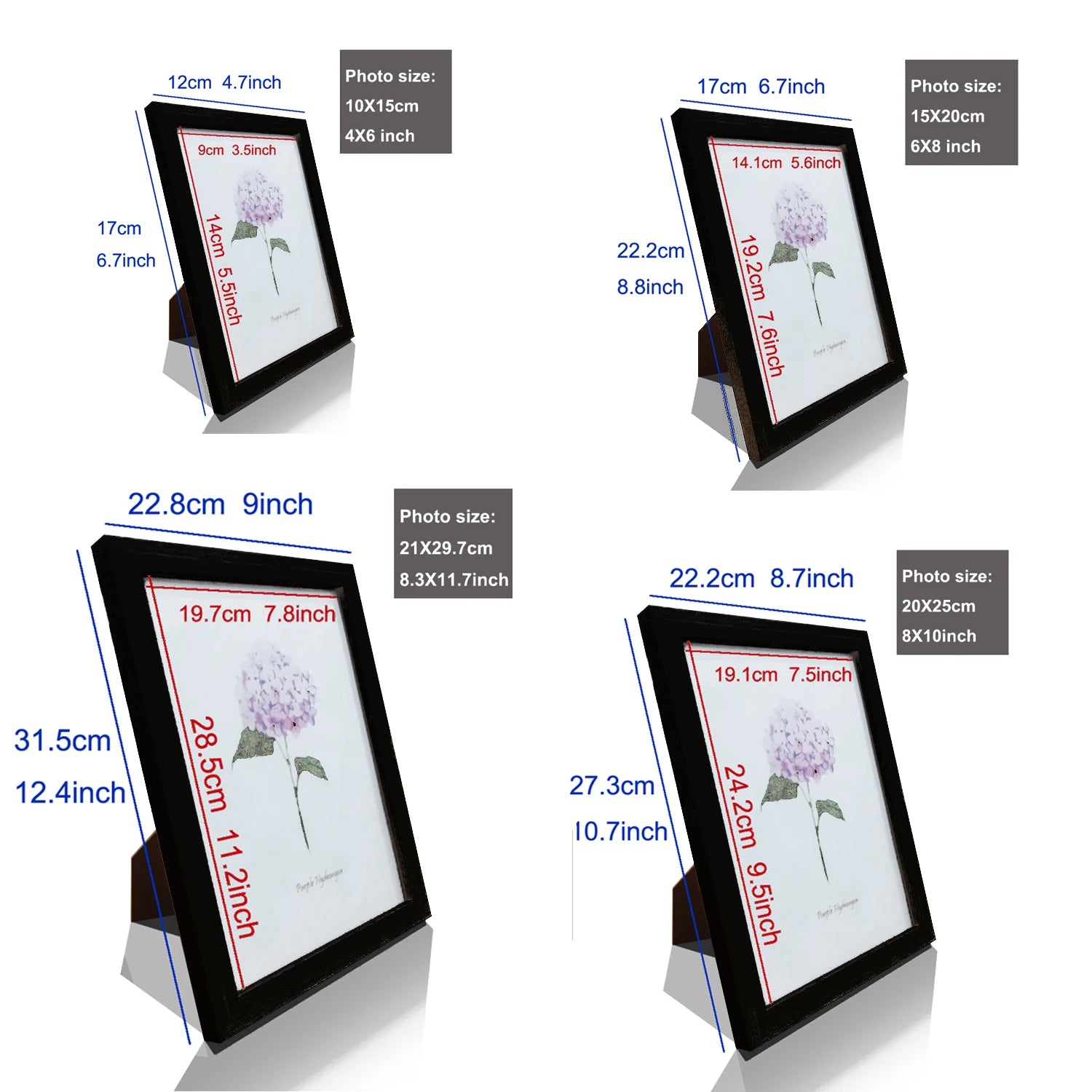 Wooden Photo Frames Set of 5 – 10x15, 15x20, 20x25 & A4 Sizes