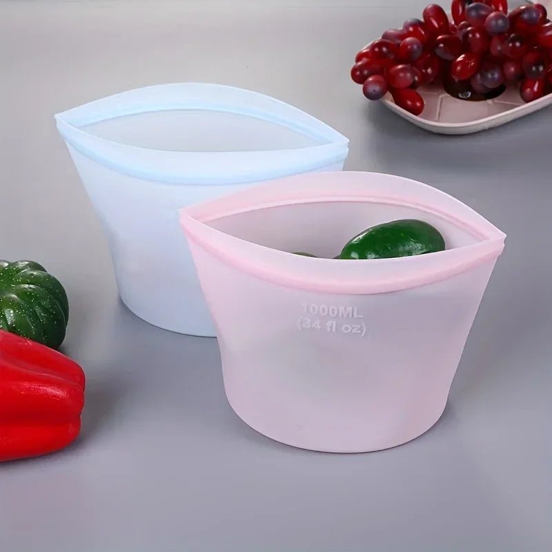 Reusable Silicone Food Bags, Stand-Up Leakproof Zip Seal – Set of 3