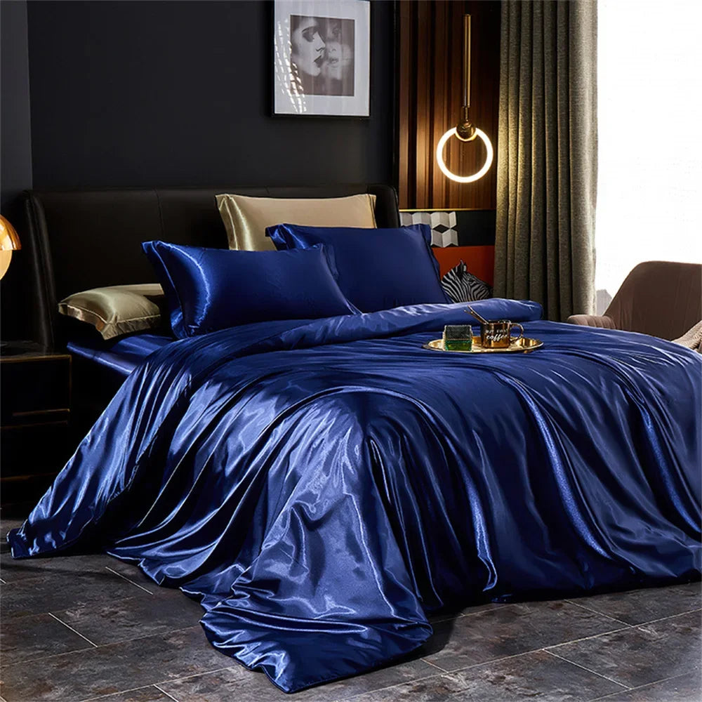 Silk Duvet Cover Set Luxury Satin Bedding with Bed Sheet & Pillowcases Queen King Twin