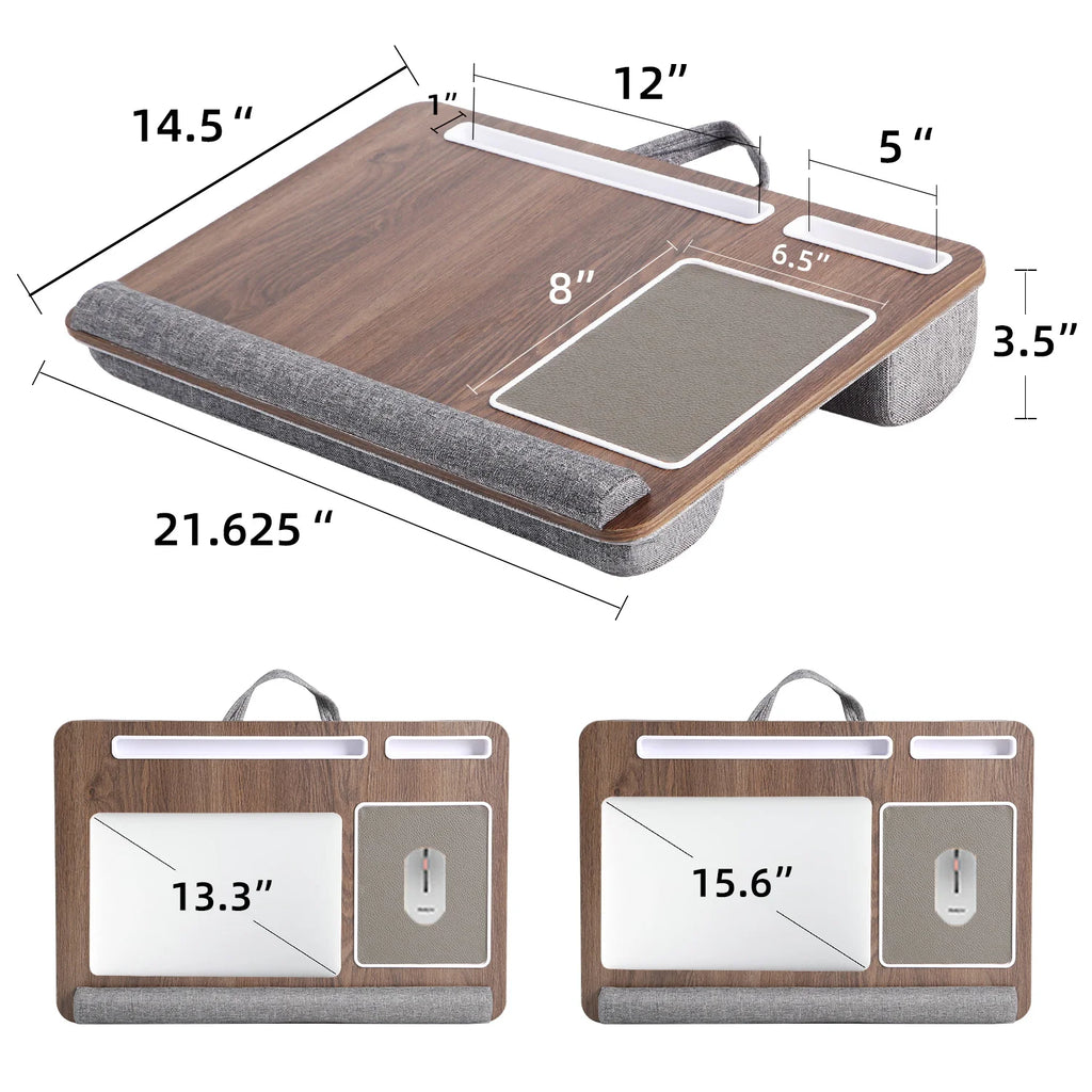 Bamboo Foldable Laptop Desk Bed Tray with Anti-Slip Bar, Mouse Pad & Rollers