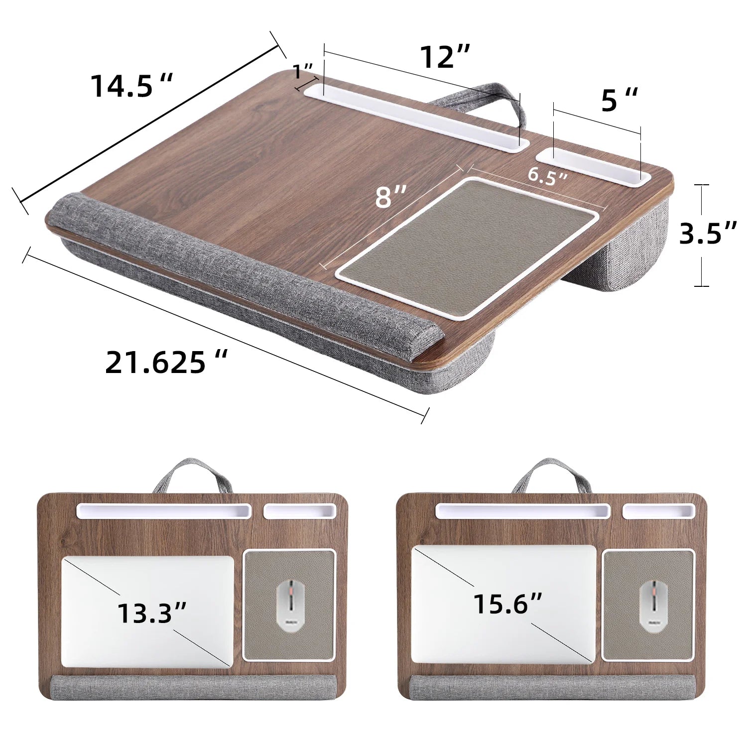 Bamboo Foldable Laptop Desk Bed Tray with Anti-Slip Bar, Mouse Pad & Rollers
