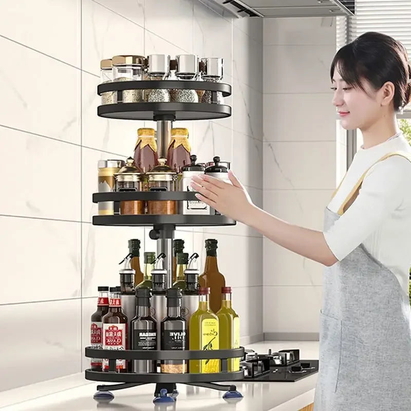 360° Rotating Spice Rack Organizer – Multi-Tier Carbon Steel