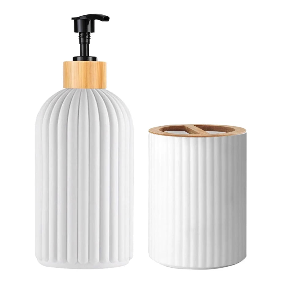 Bathroom Countertop Organizer Set with Soap Dispenser & Toothbrush Holder